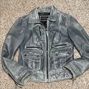 Vintage y2k blue/grey Leather distressed look Jacket